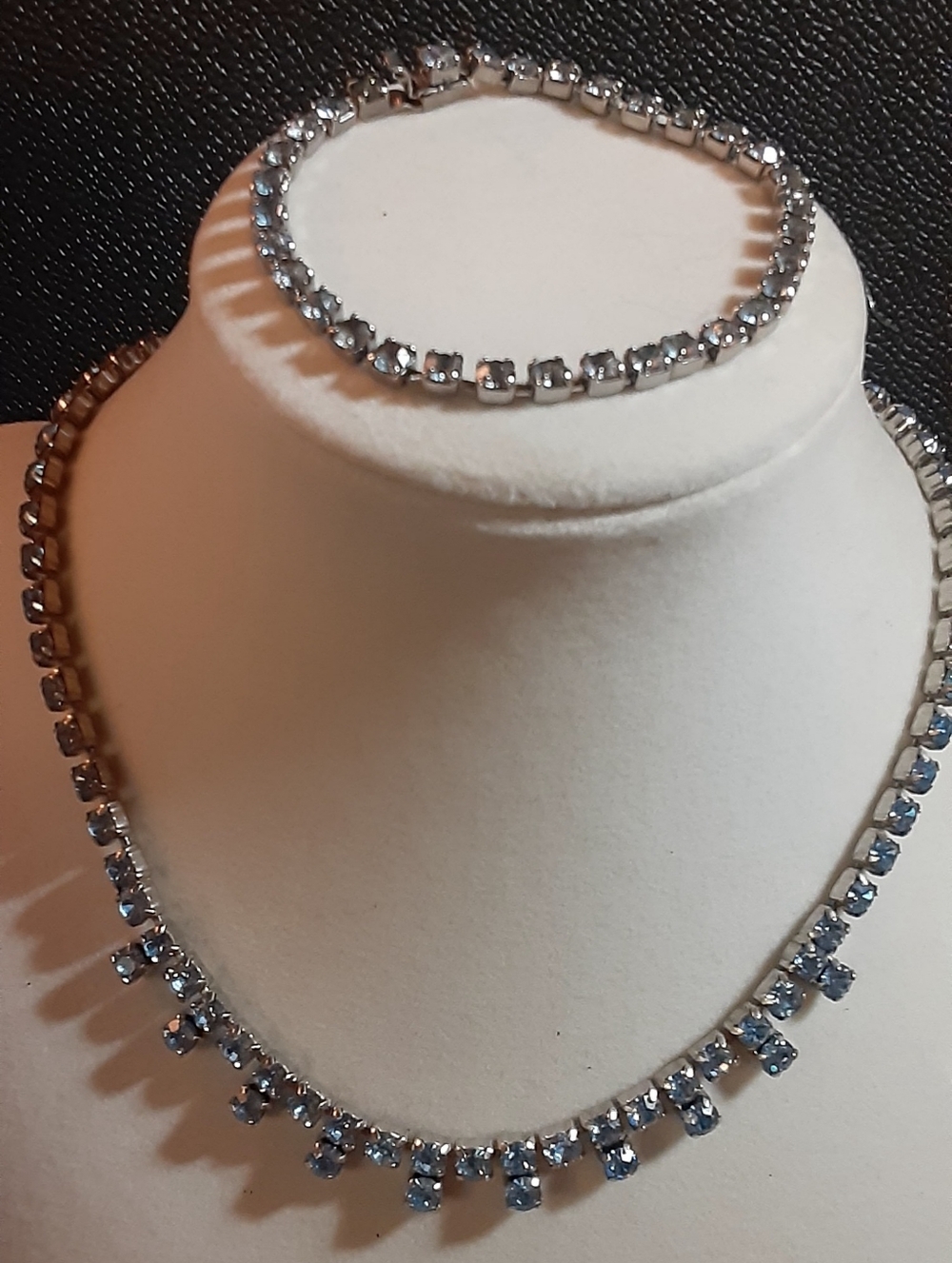 Vintage BB Blue Crystal Collar Necklace & Bracelet c1940-50
